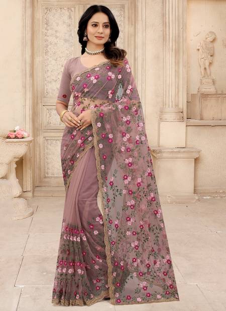Pink Colour SENSATIONAL New Fancy Party Wear Heavy Net Embroidered Saree Collection 1245